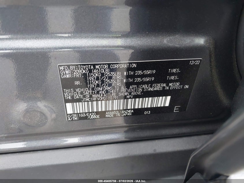2023 Toyota Rav 4 VIN JTMC1RFV0PD102791 IAAI salvage auction — FRONT END, Salvage Certificate (California), sold $7,500 on 2026-07-19 (photo 9)