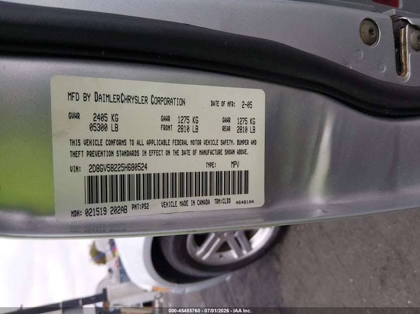2005 Dodge Magnum VIN 2D8GV58225H680524 IAAI salvage auction — LEFT REAR, Salvage Certificate (California), sold $1,150 on 2026-07-31 (photo 9)