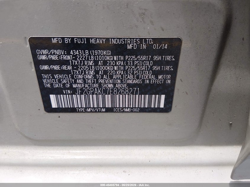 2014 Subaru Xv VIN JF2GPAKC7E8268271 IAAI salvage auction — NORMAL WEAR, Clear (South Carolina), sold $1,700 on 2026-07-22 (photo 9)
