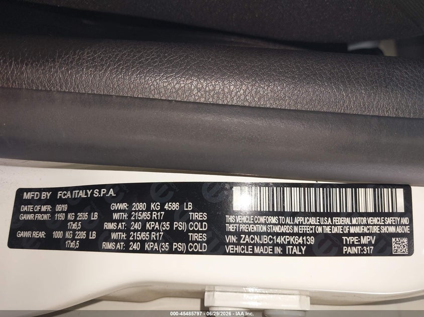 2019 Jeep Renegade VIN ZACNJBC14KPK64139 IAAI salvage auction — FRONT END, Salvage Title, sold $3,050 on 2026-08-20 (photo 9)