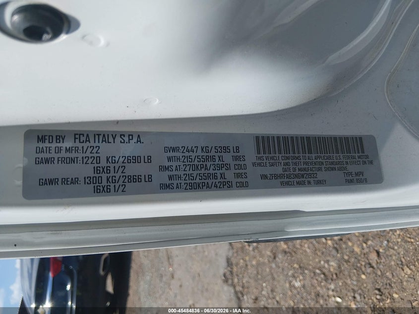 2022 Ram Promaster city VIN ZFBHRFAB3N6W21932 IAAI salvage auction — FRONT END, Salvage Title, sold $1,600 on 2026-08-12 (photo 9)