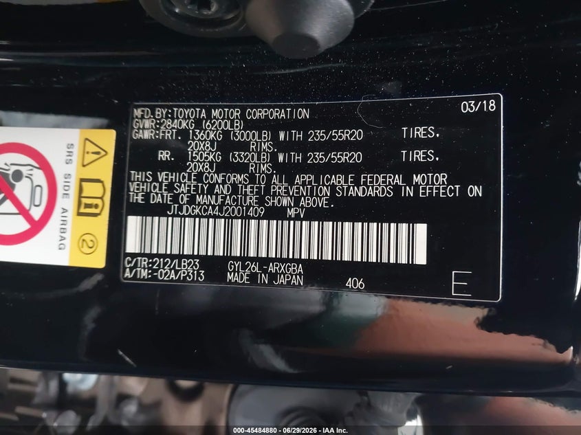 2018 Lexus Rx VIN JTJDGKCA4J2001409 IAAI salvage auction — FRONT END, Bill Of Sale (Washington), sold $6,200 on 2026-07-08 (photo 9)