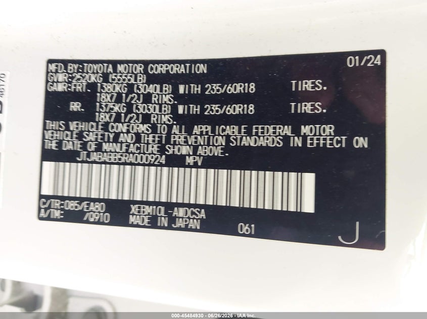 2024 Lexus Rz VIN JTJABABB5RA000924 IAAI salvage auction — FRONT END, Wait Title, sold $15,200 on 2026-08-27 (photo 9)