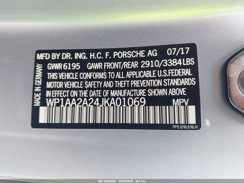 2018 Porsche Cayenne VIN WP1AA2A24JKA01069 IAAI salvage auction — FRONT END, Original (Texas), sold $8,800 on 2026-08-14 (photo 9)