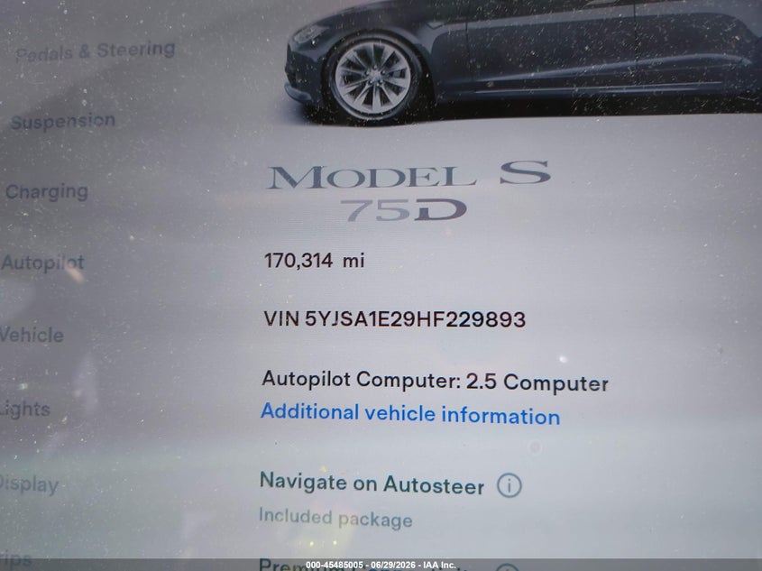 2017 Tesla Model s VIN 5YJSA1E29HF229893 IAAI salvage auction — SIDE, Salvage Title, sold $5,500 on 2026-07-16 (photo 7)