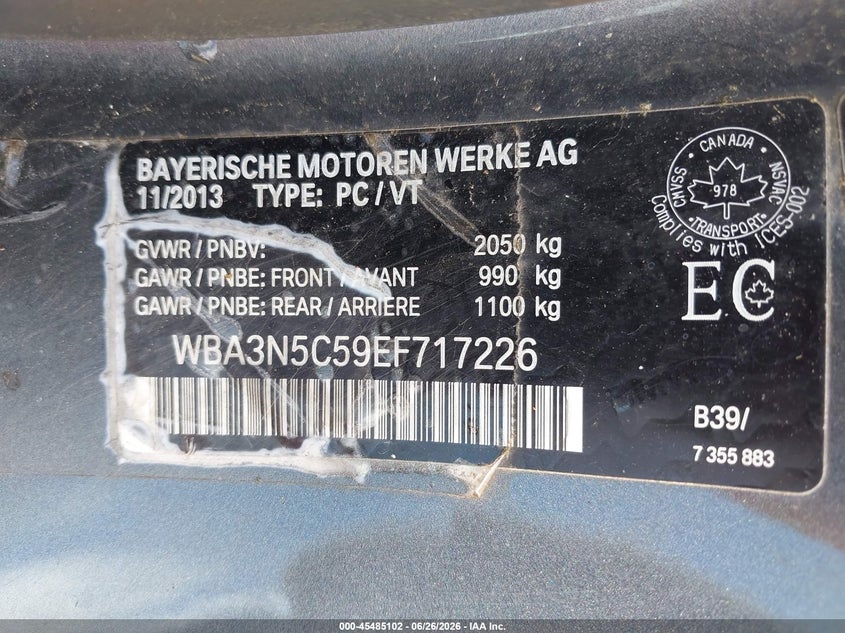 2014 BMW 4er VIN WBA3N5C59EF717226 IAAI salvage auction — REAR END, Salvage Title, sold $4,250 on 2026-08-02 (photo 9)
