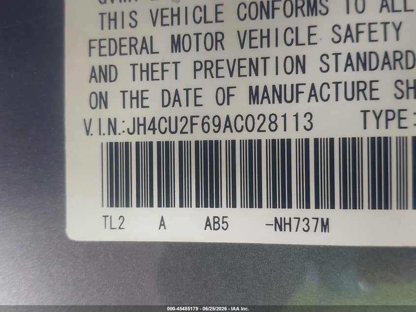 2010 Acura Tsx VIN JH4CU2F69AC028113 IAAI salvage auction — NORMAL WEAR, Clear (Maryland), sold $750 on 2026-07-30 (photo 9)