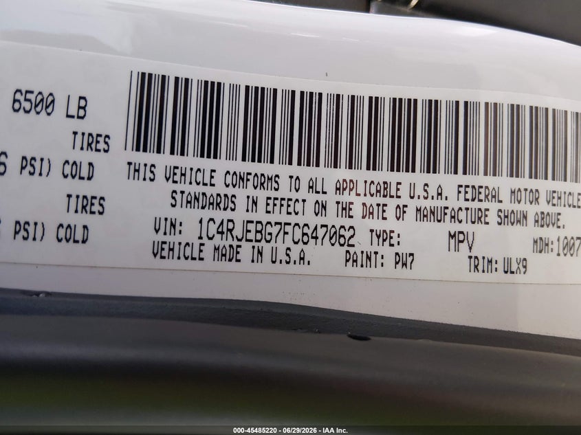 2015 Jeep Grand cherokee VIN 1C4RJEBG7FC647062 IAAI salvage auction — RIGHT FRONT, Salvage (Mississippi), sold $1,150 on 2026-07-24 (photo 9)