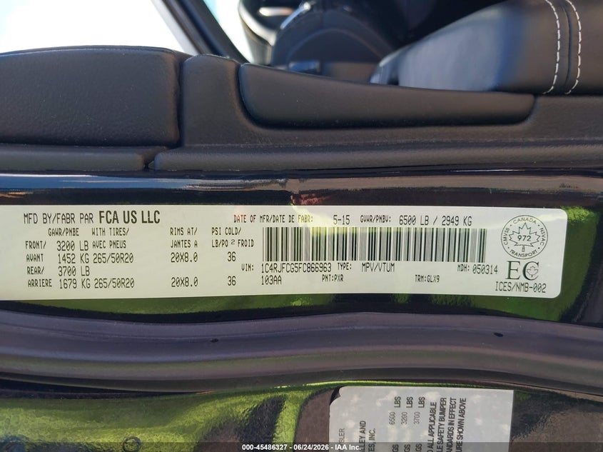 2015 Jeep Grand cherokee VIN 1C4RJFCG5FC866963 IAAI salvage auction — NORMAL WEAR, Clear (Hawaii), sold $1,175 on 2026-07-28 (photo 9)
