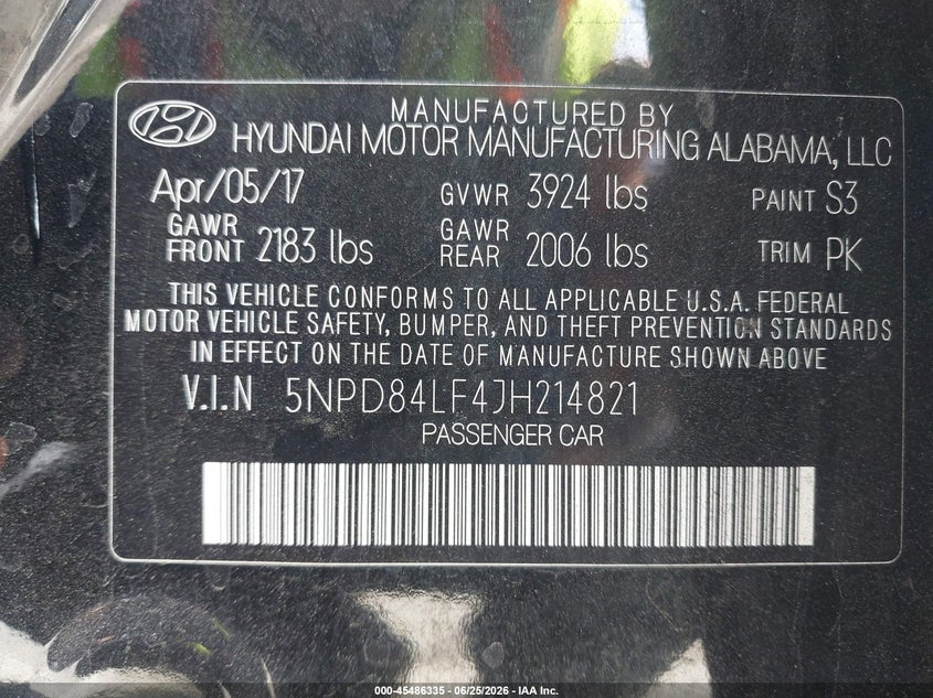 2018 Hyundai Elantra VIN 5NPD84LF4JH214821 IAAI salvage auction — REAR END, Salvage (California), sold $1,850 on 2026-07-29 (photo 9)