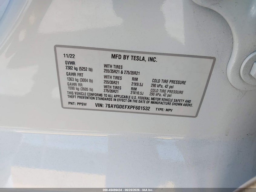 2023 Tesla Model y VIN 7SAYGDEFXPF601532 IAAI salvage auction — FRONT END, Salvage (California), sold $25 on 2026-07-30 (photo 9)