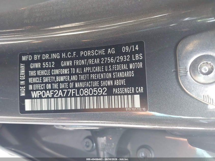 2015 Porsche Panamera VIN WP0AF2A77FL080592 IAAI salvage auction — FRONT END, Original (Texas), sold $5,600 on 2026-08-20 (photo 9)