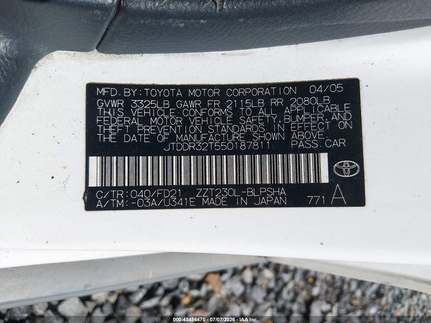 2005 Toyota Celica VIN JTDDR32T550187811 IAAI salvage auction — NORMAL WEAR, Clear (Mississippi), sold $675 on 2026-07-22 (photo 9)