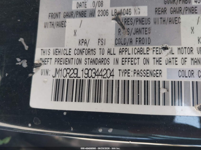 2009 Mazda 5 VIN JM1CR29L190344204 IAAI salvage auction — NORMAL WEAR, Clear - Dealer Only (California), sold $375 on 2026-07-06 (photo 9)