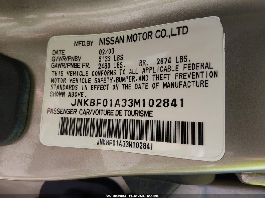 2003 Infiniti Q45 VIN JNKBF01A33M102841 IAAI salvage auction — NORMAL WEAR, Clear (Colorado), sold $175 on 2026-07-08 (photo 8)