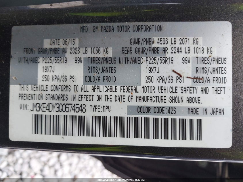 2016 Mazda Cx-5 VIN JM3KE4DY3G0674548 IAAI salvage auction — LEFT SIDE, Salvage Title, sold $3,850 on 2026-07-29 (photo 9)