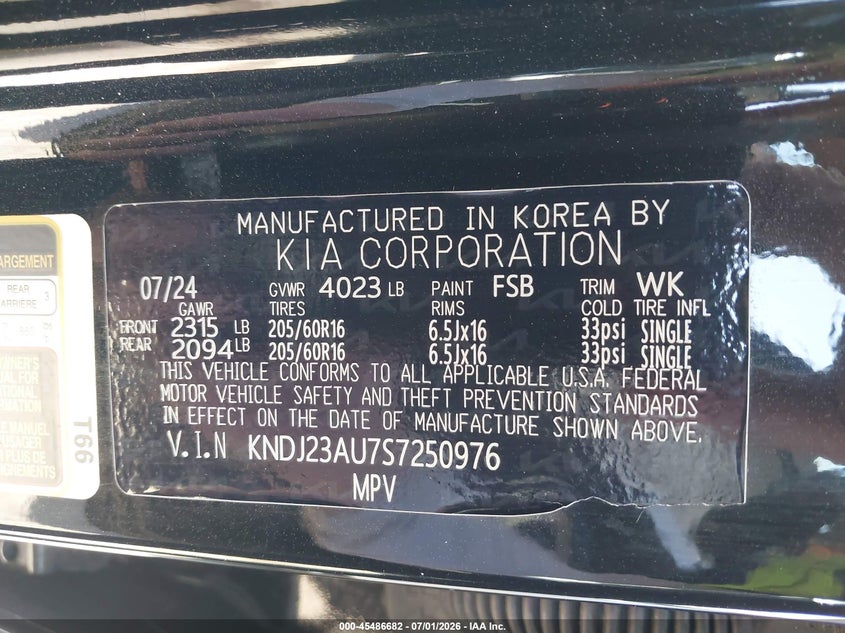 2025 Kia Soul VIN KNDJ23AU7S7250976 IAAI salvage auction — FRONT END, Salvage (California), sold $25 on 2026-07-21 (photo 9)