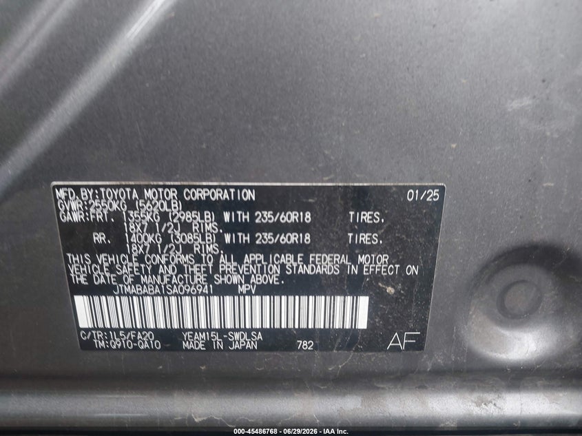 2025 Subaru Solterra VIN JTMABABA1SA096941 IAAI salvage auction — LEFT REAR, Bill Of Sale (Washington), sold $11,500 on 2026-08-20 (photo 9)