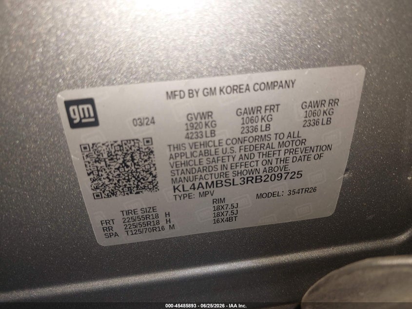 2024 Buick Encore gx VIN KL4AMBSL3RB209725 IAAI salvage auction — REAR END, Salvage Title, sold $6,300 on 2026-08-02 (photo 9)