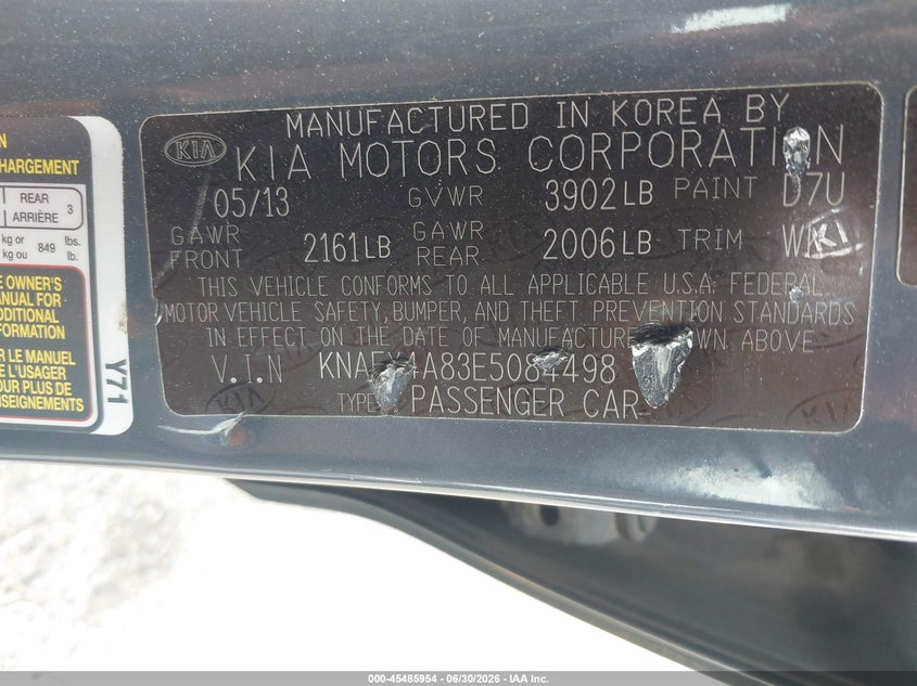 2014 Kia Forte VIN KNAFX4A83E5084498 IAAI salvage auction — MECHANICAL, Clear (California), sold $25 on 2026-07-28 (photo 9)