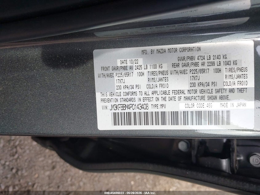 2023 Mazda Cx-5 VIN JM3KFBBM4P0143408 IAAI salvage auction — SIDE, Salvage (Idaho), sold $5,675 on 2026-07-29 (photo 9)