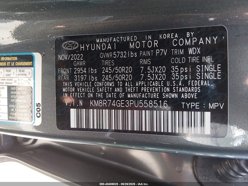 2023 Hyundai Palisade VIN KM8R74GE3PU558516 IAAI salvage auction — REAR END, Salvage (North Carolina), sold $11,000 on 2026-07-27 (photo 9)