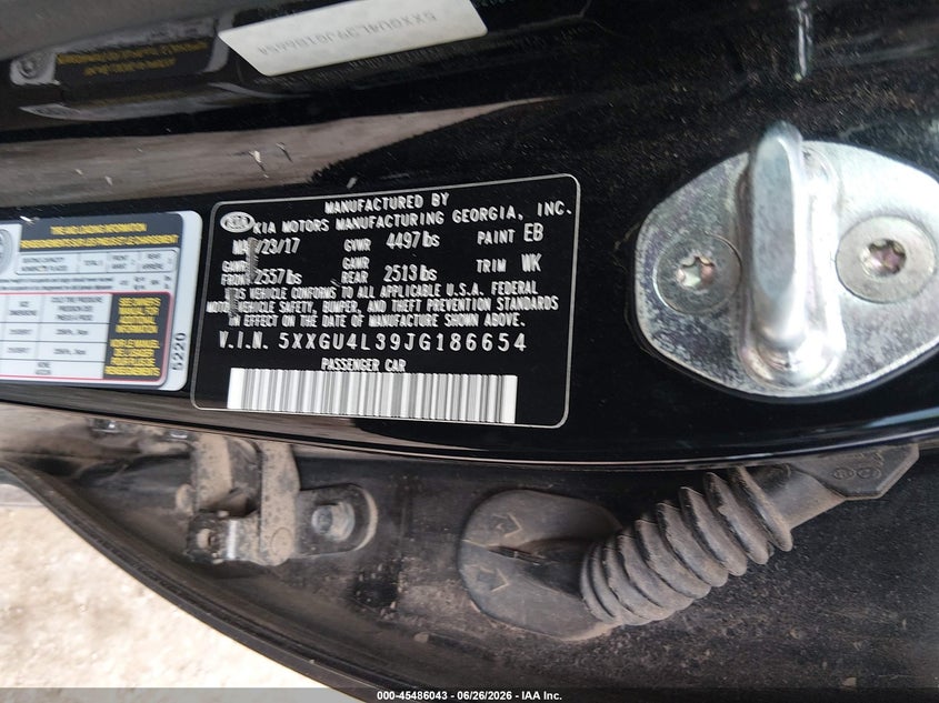 2018 Kia Optima VIN 5XXGU4L39JG186654 IAAI salvage auction — NORMAL WEAR, Clear - Public Restricted (Oklahoma), sold $1,550 on 2026-07-29 (photo 9)