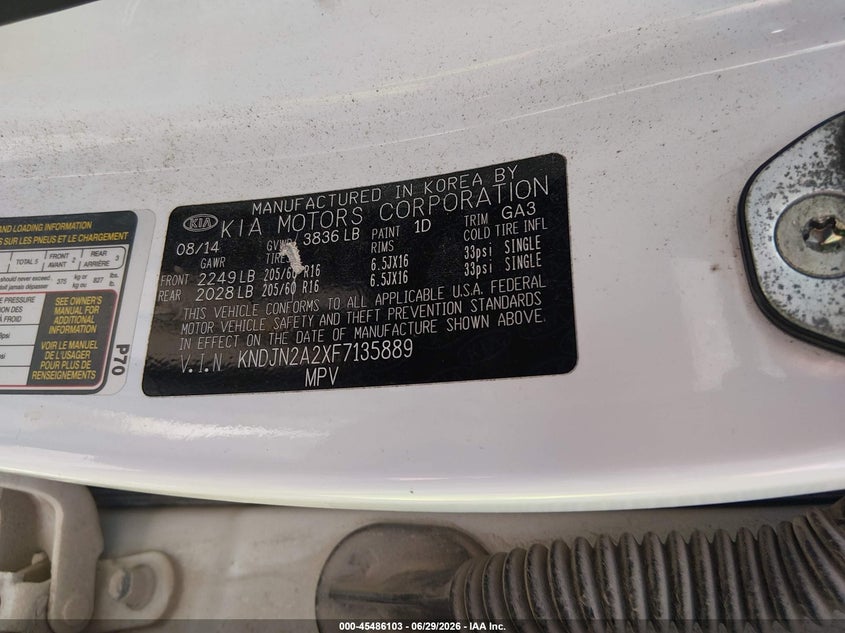 2015 Kia Soul VIN KNDJN2A2XF7135889 IAAI salvage auction — REAR END, Salvage (Idaho), sold $50 on 2026-07-28 (photo 9)