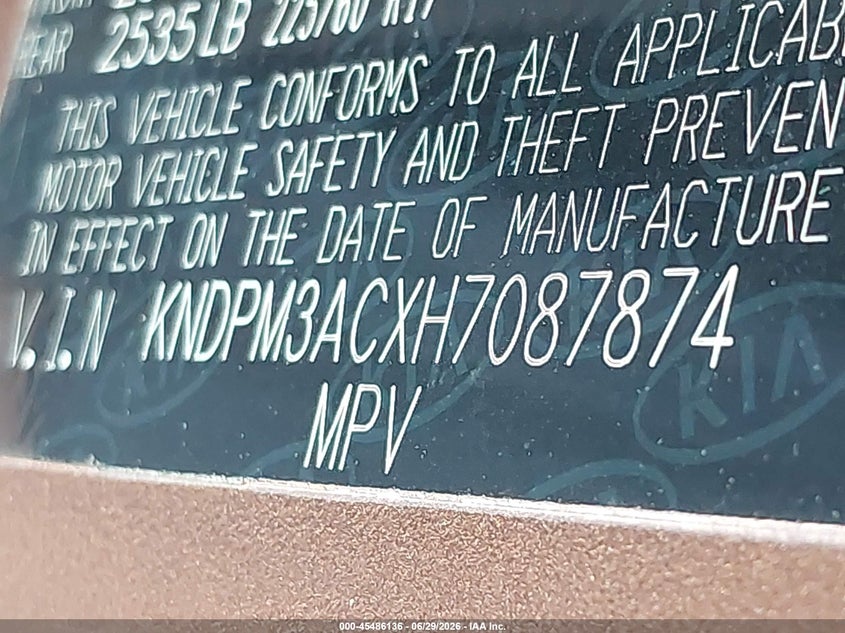 2017 Kia Sportage VIN KNDPM3ACXH7087874 IAAI salvage auction — FRONT END, Salvage (Texas), sold $1,000 on 2026-07-17 (photo 9)