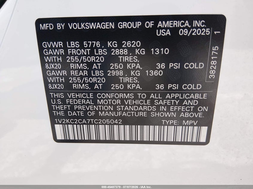 2026 Volkswagen Atlas cross sport VIN 1V2KC2CA7TC205042 IAAI salvage auction — FRONT END, Salvage (Kentucky), sold $9,800 on 2026-08-14 (photo 9)