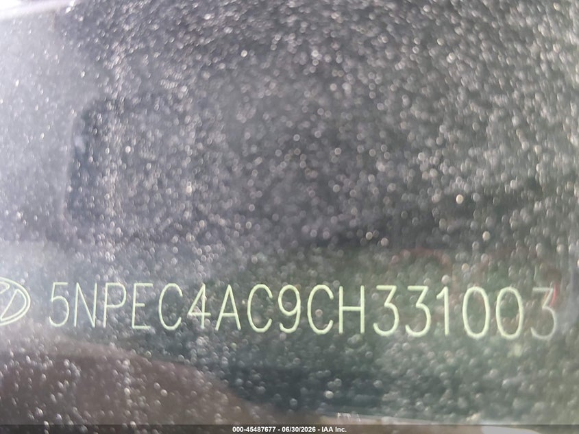 2012 Hyundai Sonata VIN 5NPEC4AC9CH331003 IAAI salvage auction — NORMAL WEAR, Original (Texas), sold $575 on 2026-07-20 (photo 9)