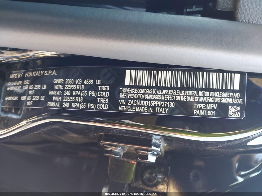 2023 Jeep Renegade VIN ZACNJDD15PPP37130 IAAI salvage auction — REAR END, Salvage Title, sold $25 on 2026-08-14 (photo 9)