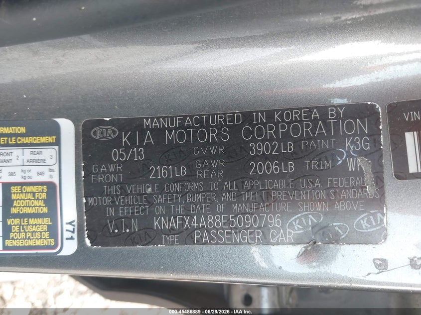 2014 Kia Forte VIN KNAFX4A88E5090796 IAAI salvage auction — NORMAL WEAR, Clear (New Jersey), sold $650 on 2026-07-31 (photo 9)