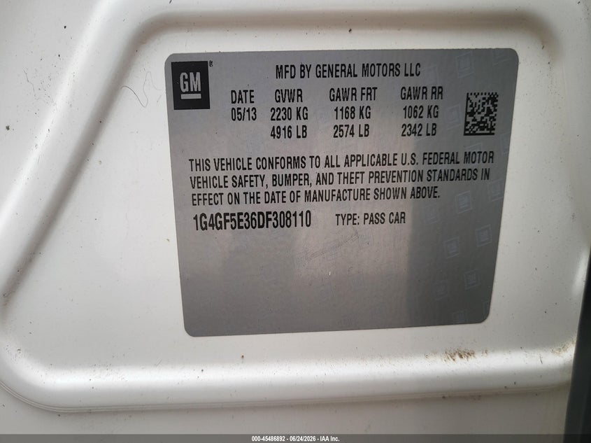 2013 Buick Lacrosse VIN 1G4GF5E36DF308110 IAAI salvage auction — LEFT SIDE, Clear (Arizona), sold $2,350 on 2026-07-30 (photo 9)