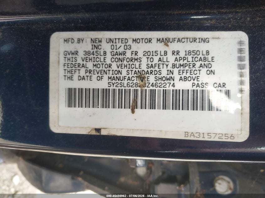 2003 Pontiac Vibe VIN 5Y2SL62823Z462274 IAAI salvage auction — NORMAL WEAR, Clear (Pennsylvania), sold $425 on 2026-07-28 (photo 9)