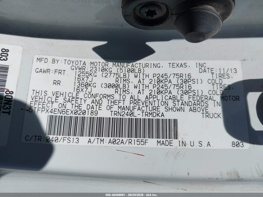 2014 Toyota Tacoma VIN 5TFPX4EN6EX020189 IAAI salvage auction — FRONT END, Salvage (California), sold $4,650 on 2026-07-12 (photo 9)