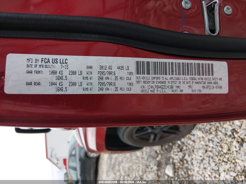 2016 Jeep Liberty (patriot) VIN 1C4NJPBA4GD514180 IAAI salvage auction — NORMAL WEAR, Clear (Oklahoma), sold $325 on 2026-07-09 (photo 9)