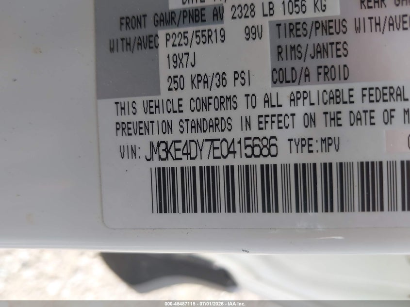 2014 Mazda Cx-5 VIN JM3KE4DY7E0415686 IAAI salvage auction — NORMAL WEAR, Clear (Pennsylvania), sold $3,850 on 2026-07-14 (photo 9)