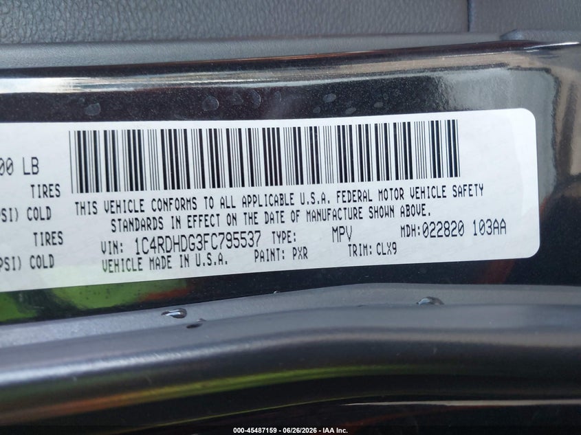 2015 Dodge Durango VIN 1C4RDHDG3FC795537 IAAI salvage auction — FRONT END, Salvage (Arizona), sold $2,250 on 2026-08-23 (photo 9)