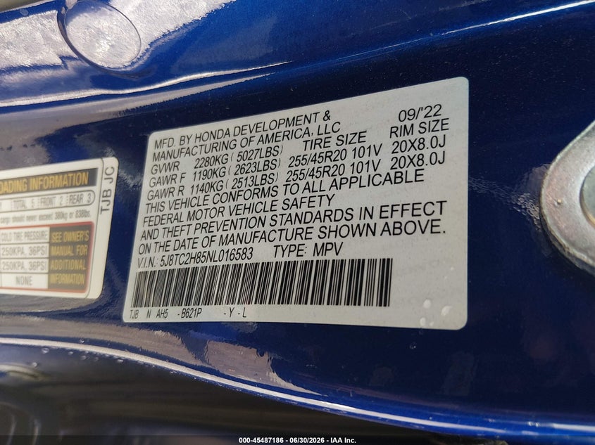2022 Acura Rdx VIN 5J8TC2H85NL016583 IAAI salvage auction — REAR END, Salvage Title, sold $11,100 on 2026-09-01 (photo 9)