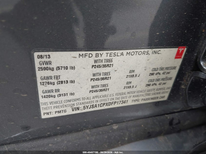 2013 Tesla Model s VIN 5YJSA1CPXDFP17341 IAAI salvage auction — FRONT END, Clear (California), sold $3,950 on 2026-07-15 (photo 9)