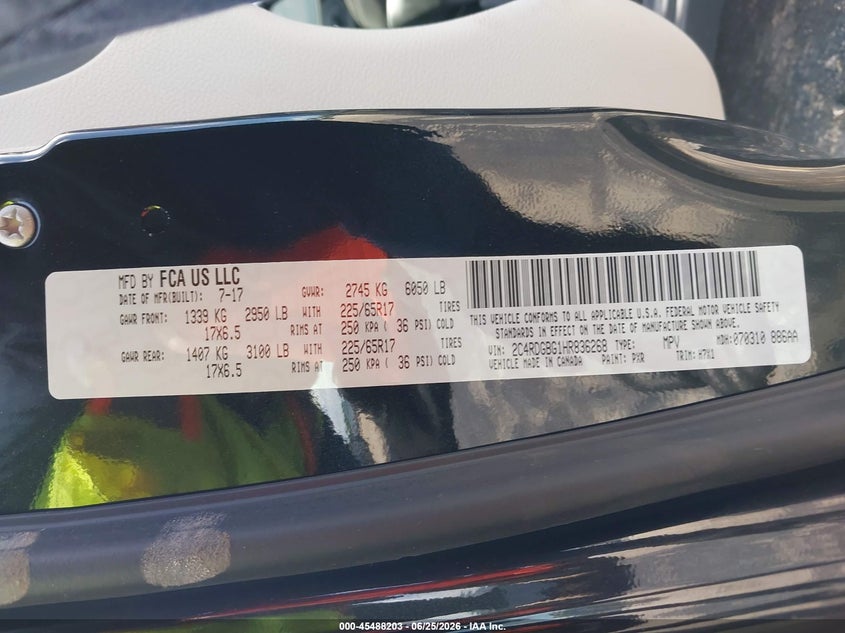 2017 Dodge Caravan VIN 2C4RDGBG1HR836268 IAAI salvage auction — NORMAL WEAR, Sf97 (Florida), sold $1,050 on 2026-09-09 (photo 9)