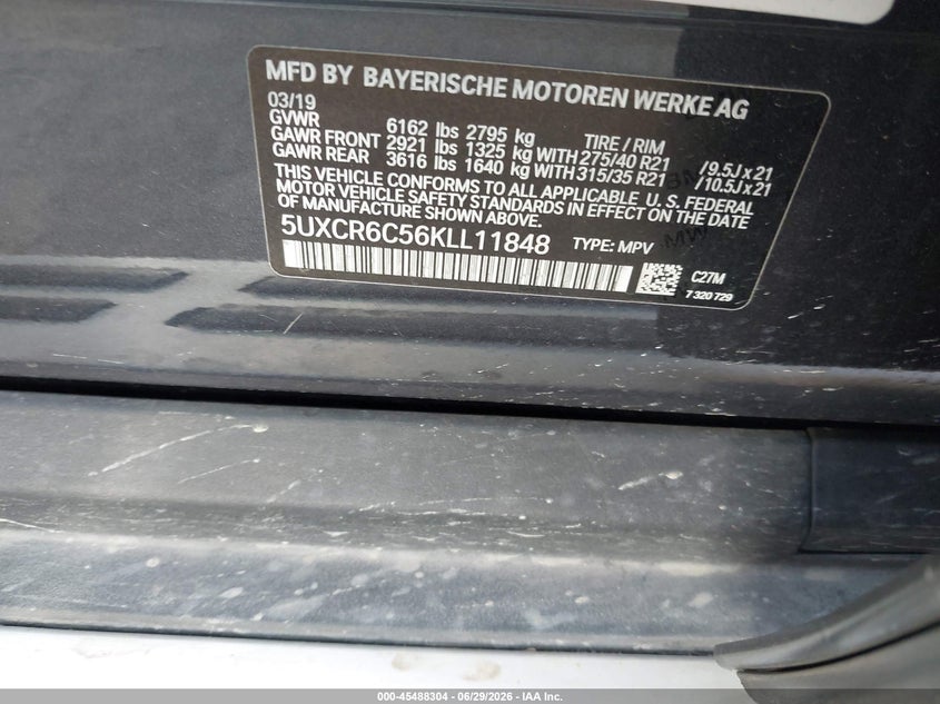 2019 BMW X5 VIN 5UXCR6C56KLL11848 IAAI salvage auction — REAR END, Original (Texas), sold $20,200 on 2026-07-31 (photo 9)