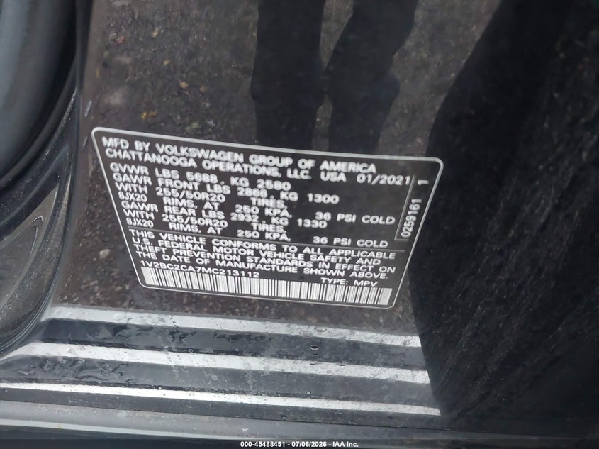 2021 Volkswagen VIN 1V2BC2CA7MC213112 IAAI salvage auction — FRONT END, Salvage Title, sold $8,600 on 2026-07-25 (photo 9)