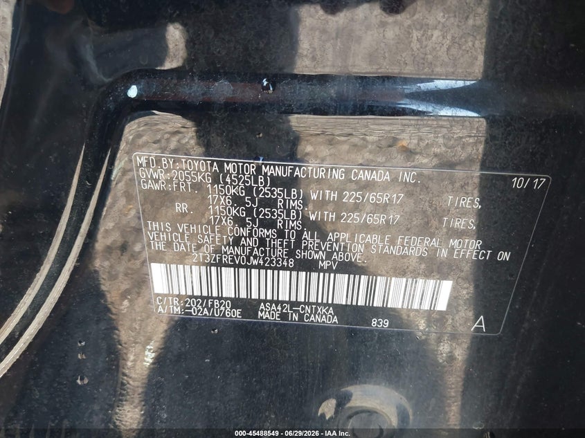 2018 Toyota Rav 4 VIN 2T3ZFREV0JW423348 IAAI salvage auction — FRONT END, Salvage (South Carolina), sold $4,550 on 2026-07-25 (photo 9)