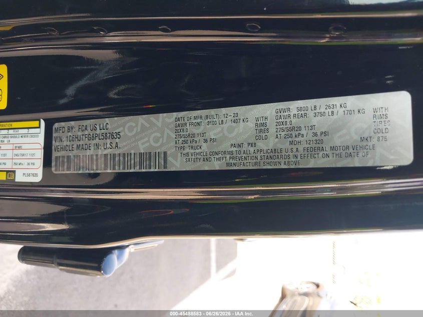 2023 Jeep Gladiator VIN 1C6HJTFG8PL587635 IAAI salvage auction — LEFT FRONT, Salvage (Tennessee), sold $7,800 on 2026-07-28 (photo 9)