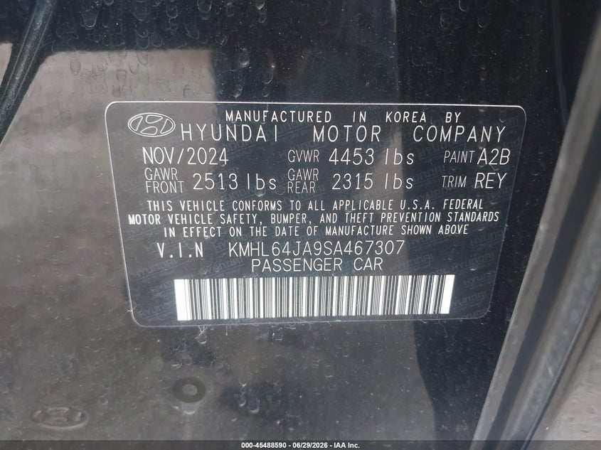 2025 Hyundai Sonata VIN KMHL64JA9SA467307 IAAI salvage auction — FRONT END, Salvage (Indiana), sold $6,200 on 2026-07-21 (photo 9)