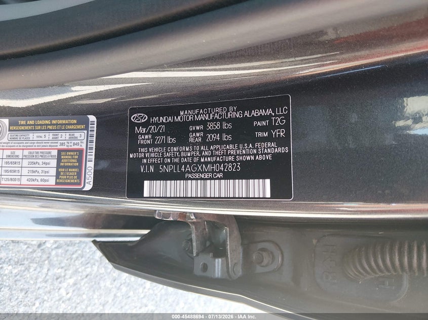 2021 Hyundai Elantra VIN 5NPLL4AGXMH042823 IAAI salvage auction — NORMAL WEAR, SF97 (Maryland), sold $5,100 on 2026-07-21 (photo 9)