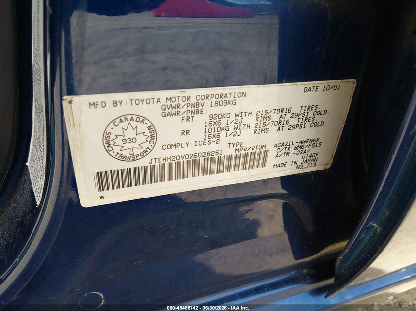 2002 Toyota Rav4 VIN JTEHH20V026028251 IAAI salvage auction — NORMAL WEAR, Clear (Illinois), sold $300 on 2026-07-15 (photo 9)