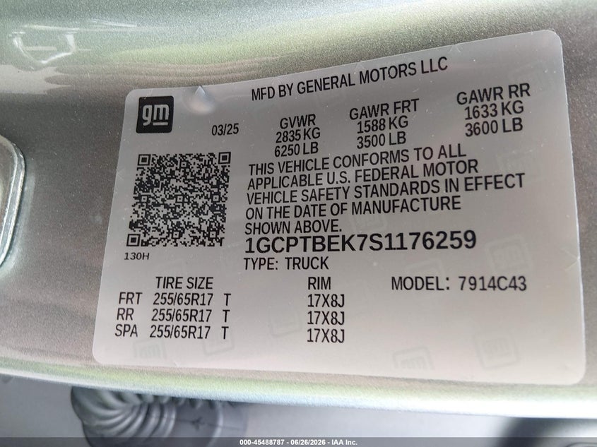 2025 Chevrolet Colorado VIN 1GCPTBEK7S1176259 IAAI salvage auction — FRONT END, Salvage (Ohio), sold $11,900 on 2026-08-01 (photo 9)